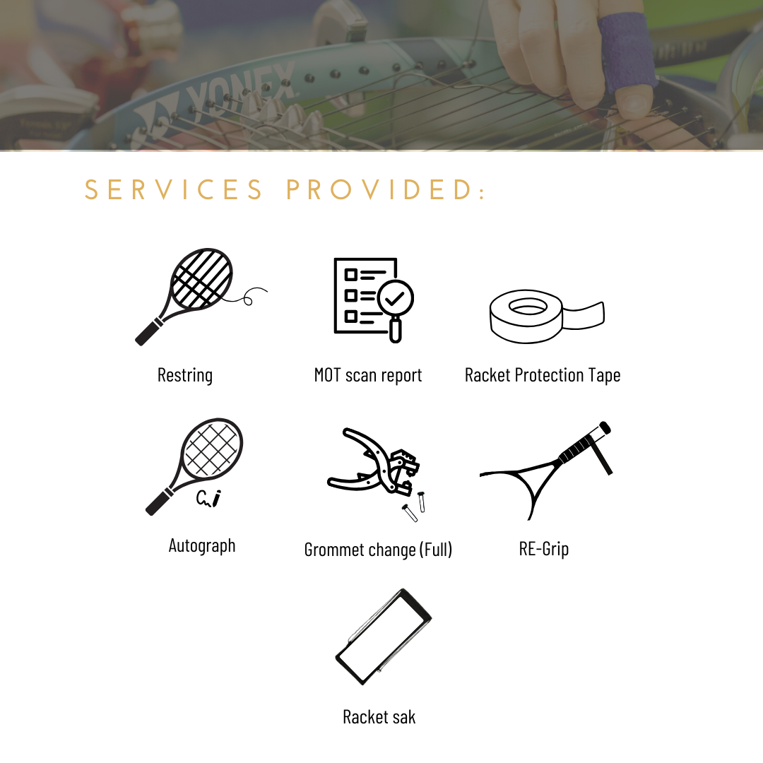 Tennis Racket 'Gold' Service MOT Tennis Restring Central Sports UK