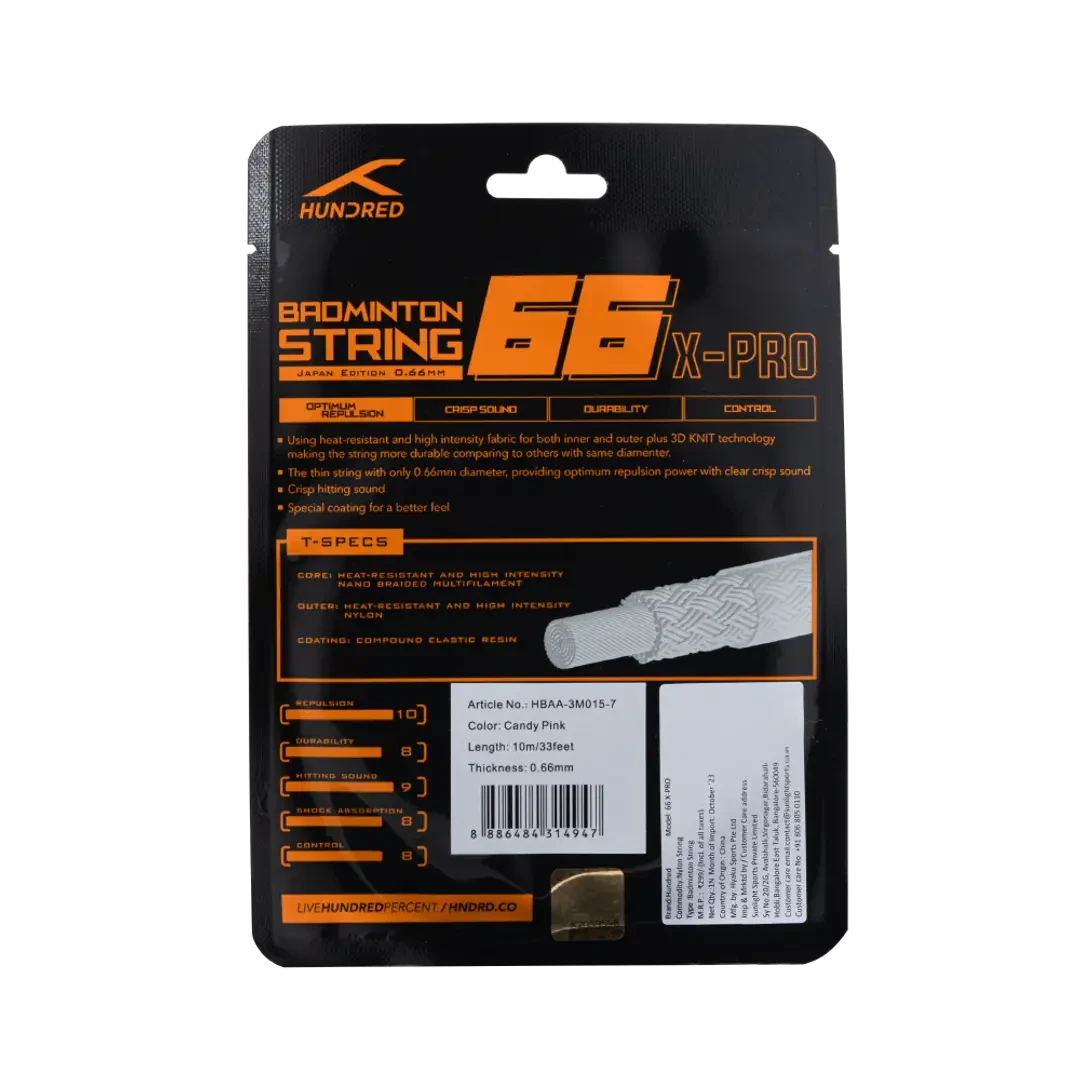 Hundred 66 X Pro Badminton String Set - Pink String (Packs) Hundred