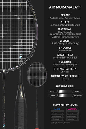 Jnice Air Muramasa Pro 6UG6 Badminton Racket Unstrung - Black Badminton Rackets JNICE