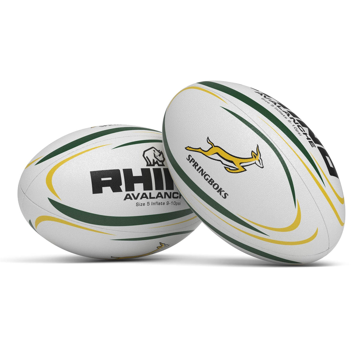 Rhino SA Avalanche Training Rugby Ball - White/Green/Gold Rugby Ball Rhino