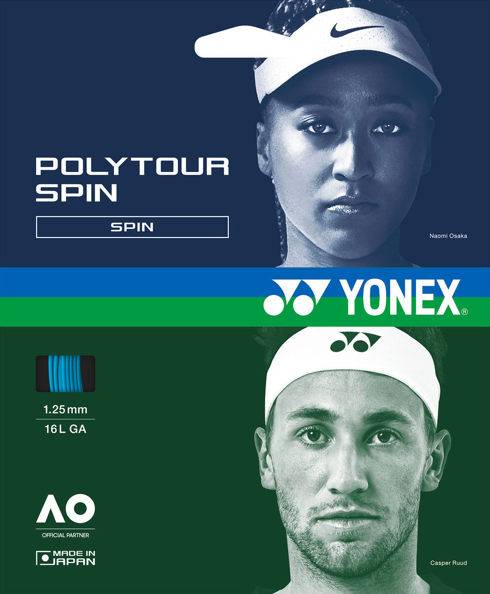 Yonex Polytour Spin 1.25mm 12m Tennis String 12m Set COBALT BLUE String (Packs) Yonex