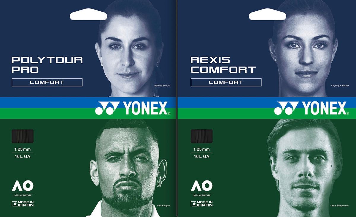 Half Price Tennis String Upgrade-Hybrid Yonex Polytour Pro + Rexis Comfort Add-on