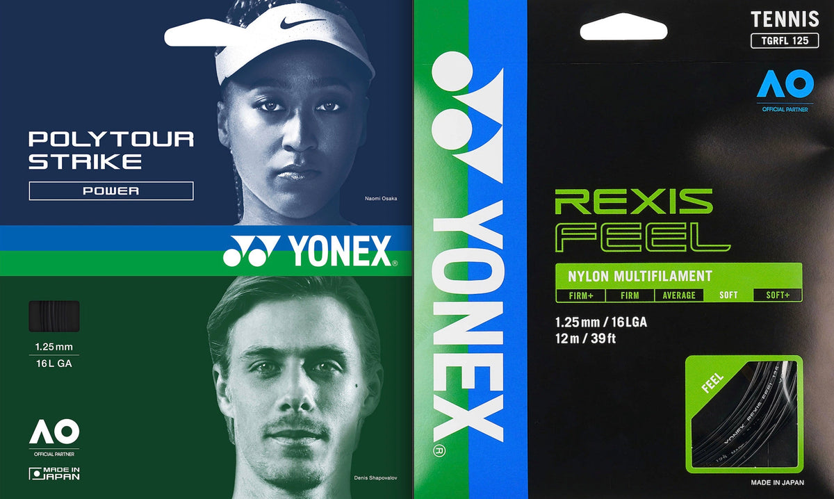 Half Price Tennis String Upgrade-Hybrid Yonex Polytour Strike + Rexis Add-on