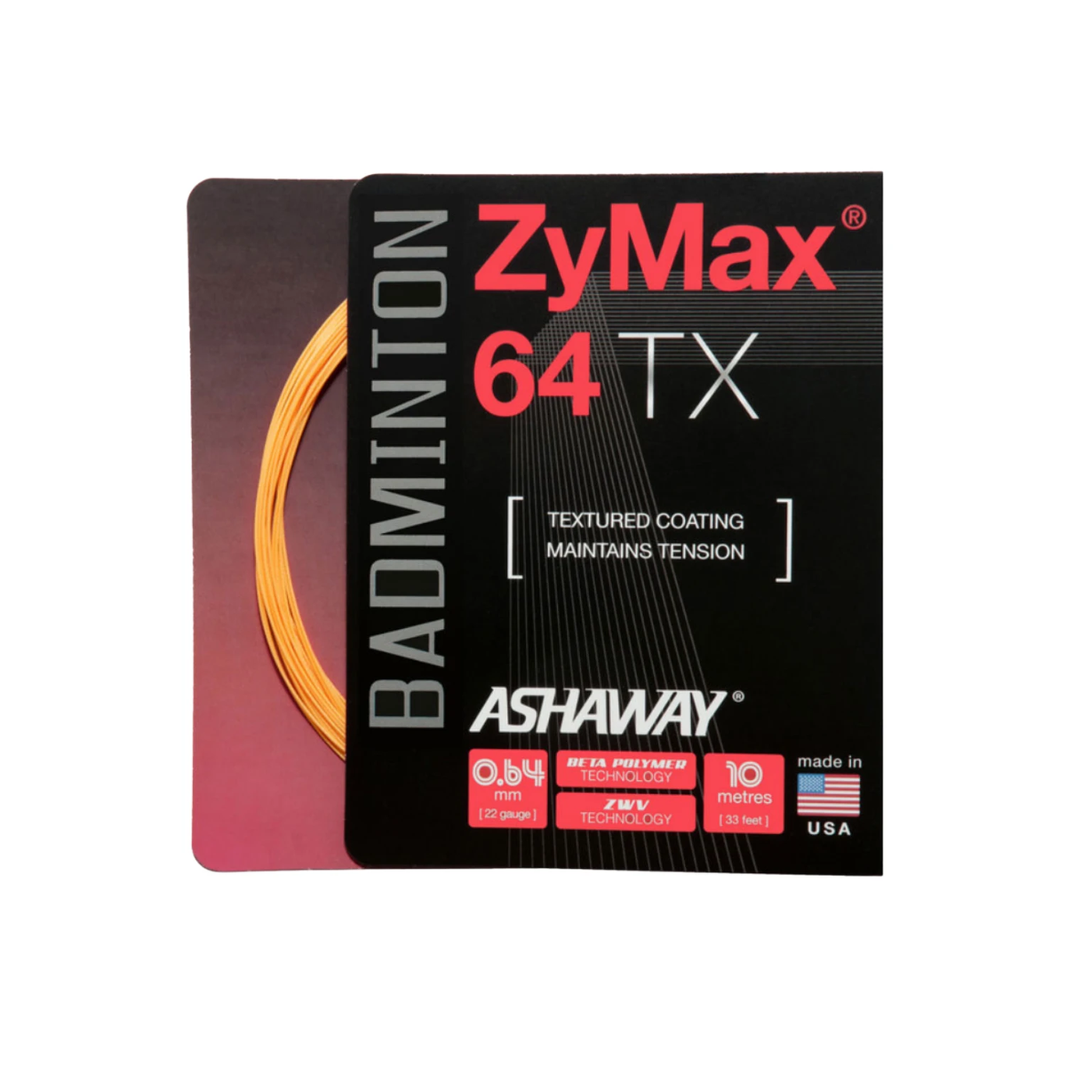 Ashaway Zymax 64TX Badminton String Set - Orange Orange 10m Set Clearance Ashaway