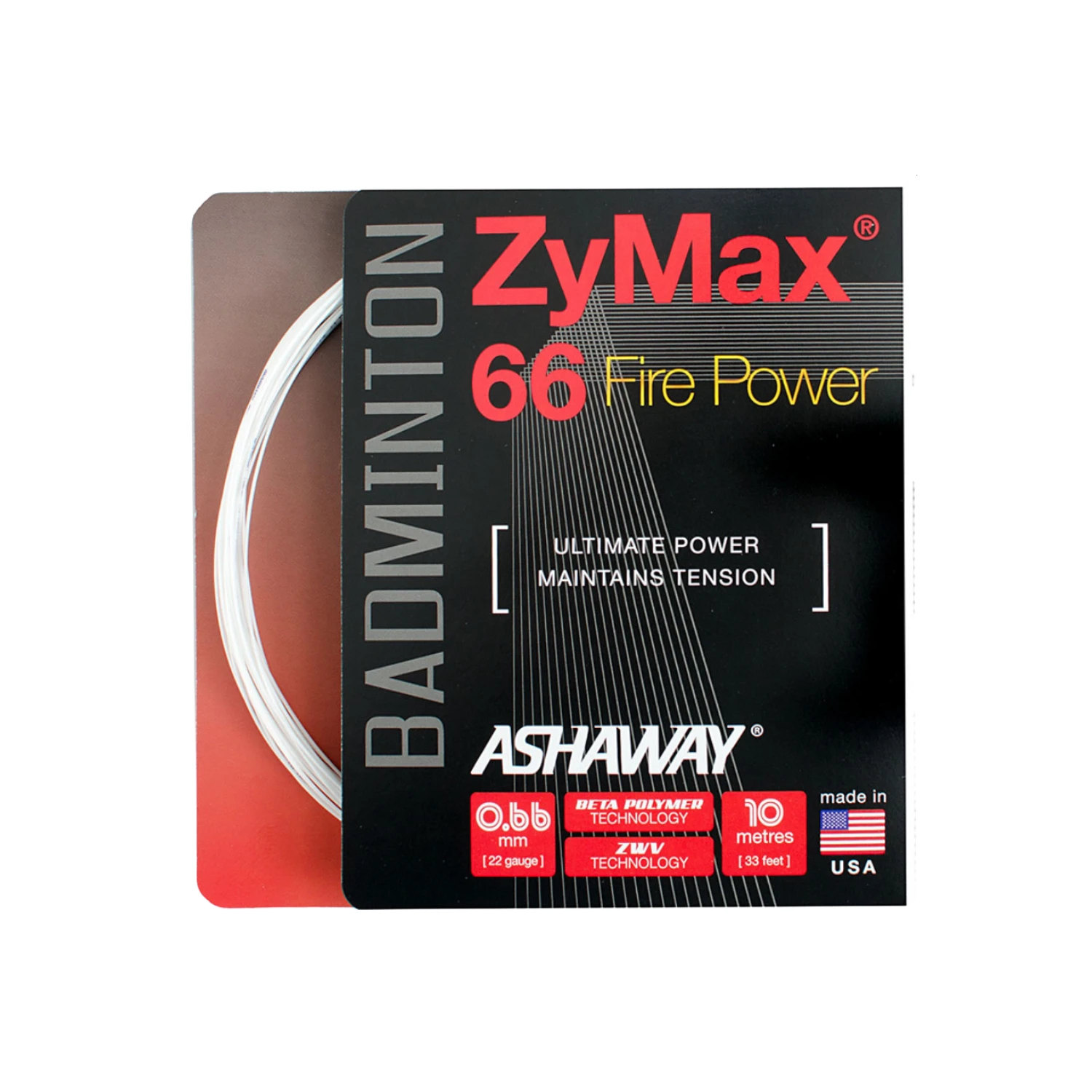 Ashaway ZyMax 66 Fire Badminton String – White, 200m Coil - View #2