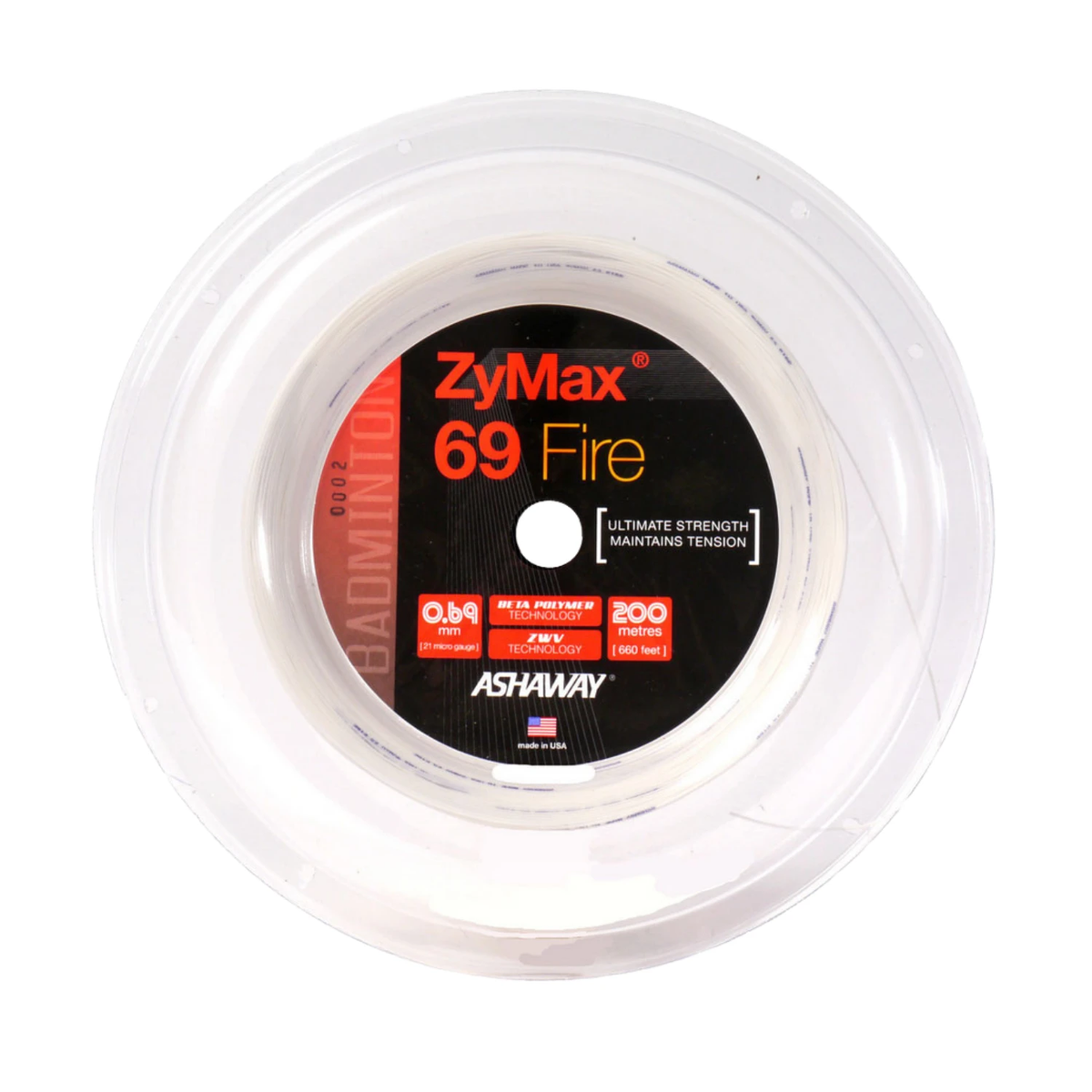 Ashaway ZyMax 69 Fire Badminton String Reel - White String (Reel) Ashaway