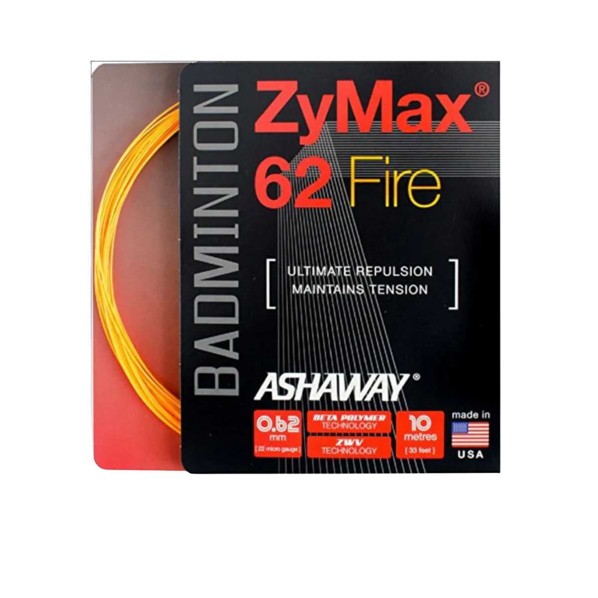 Ashaway ZyMax 62 Fire Badminton String Set - Orange Orange 10m Set Clearance Ashaway