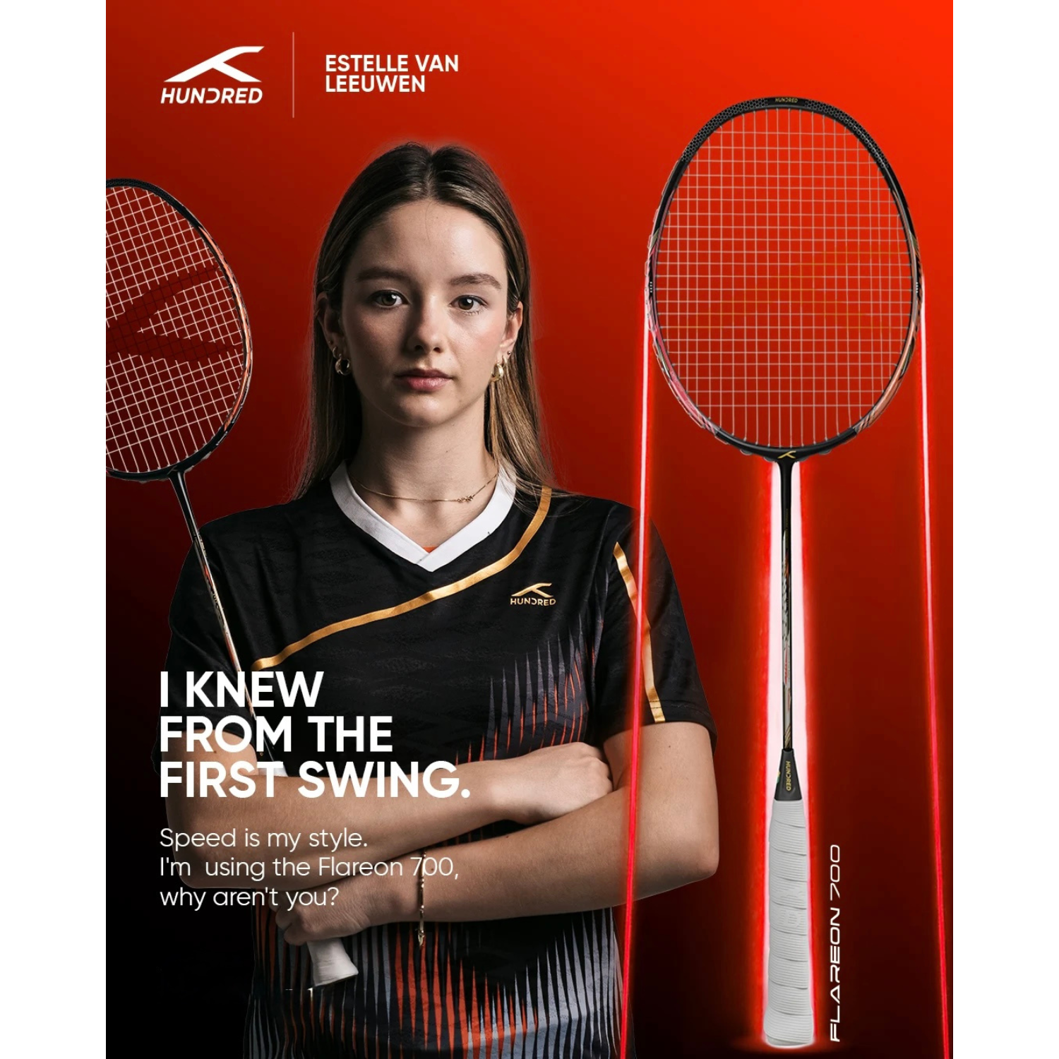 Hundred Flareon 700 Badminton Racket - Black/Orange Badminton Rackets Hundred