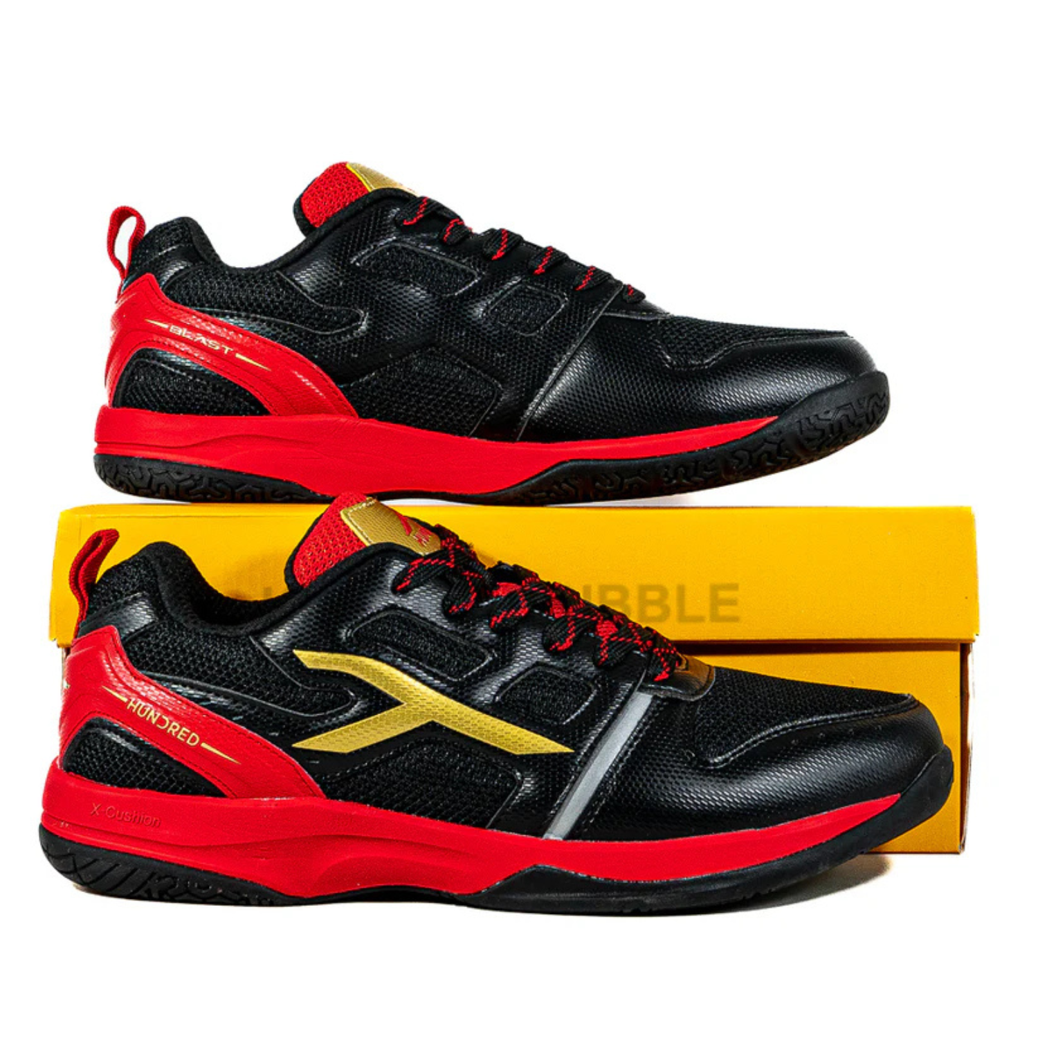 Hundred Blast Badminton Shoes - Black/Red/Gold Badminton Shoes Hundred