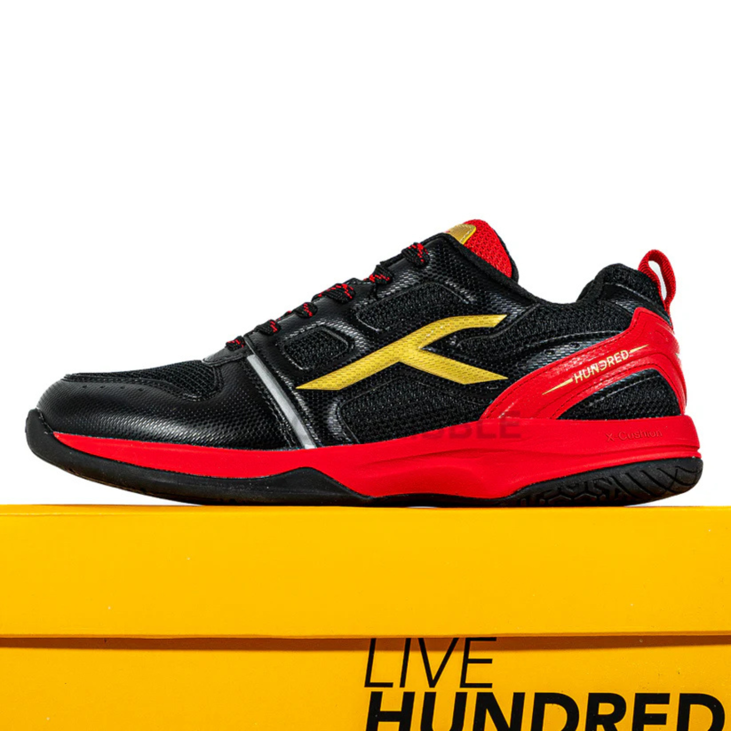 Hundred Blast Badminton Shoes - Black/Red/Gold Badminton Shoes Hundred