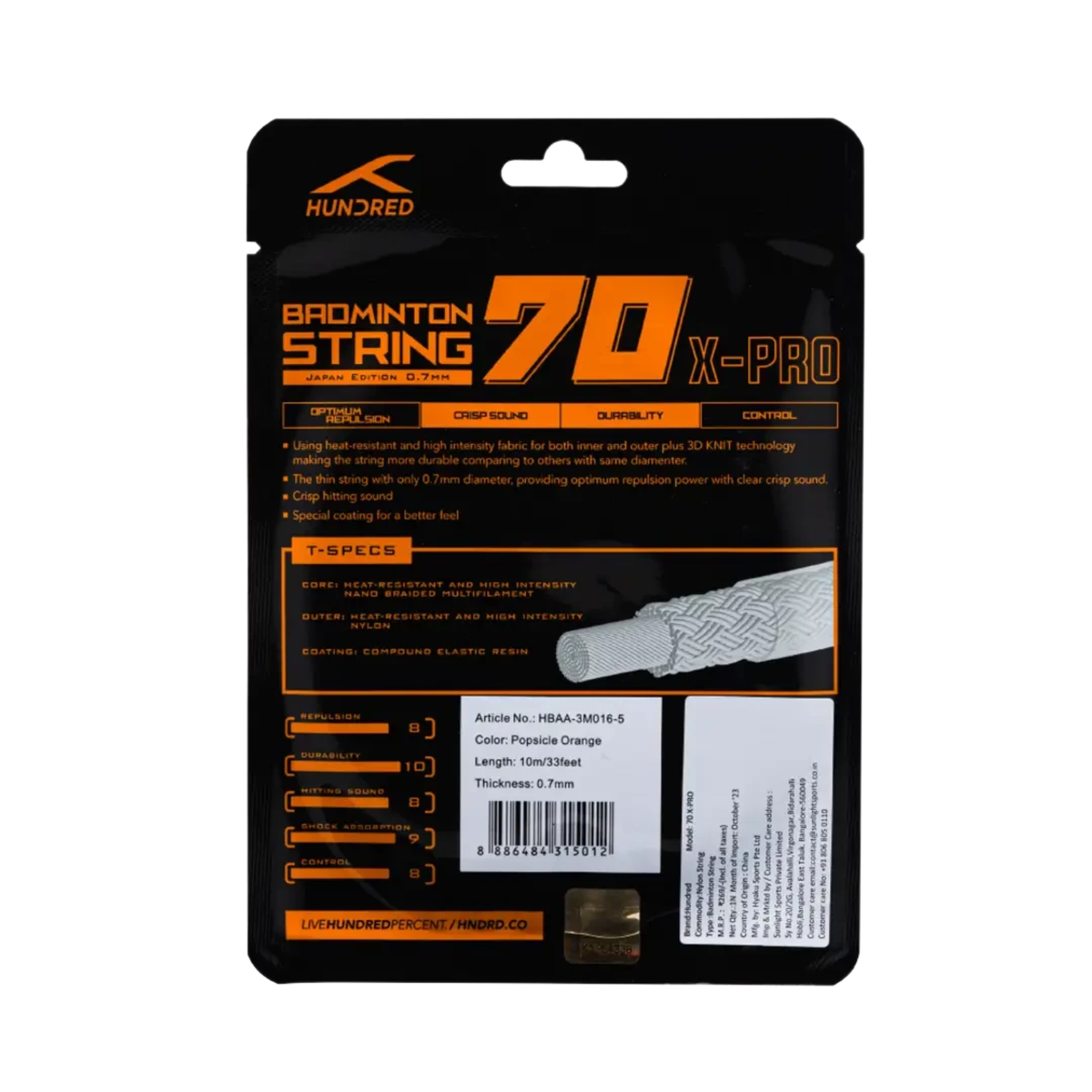 Hundred 70 X Pro Badminton String HBAA-3M016-5 String (Packs) Hundred