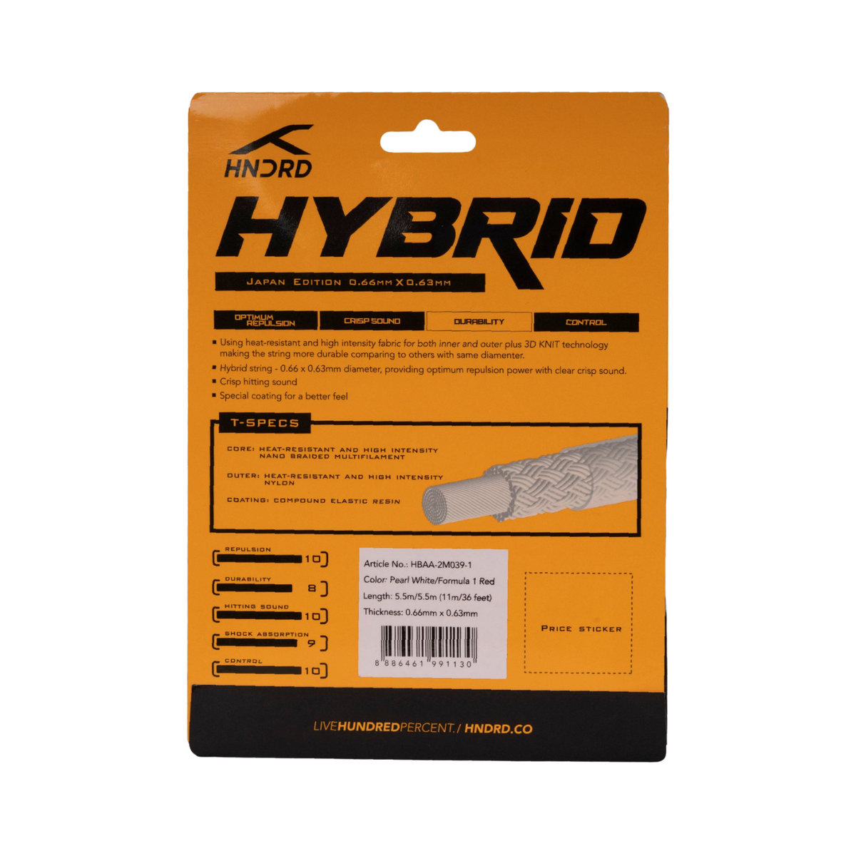 Hundred Hybrid Badminton String - Formula 1 Red/Pearl White String (Packs) Hundred