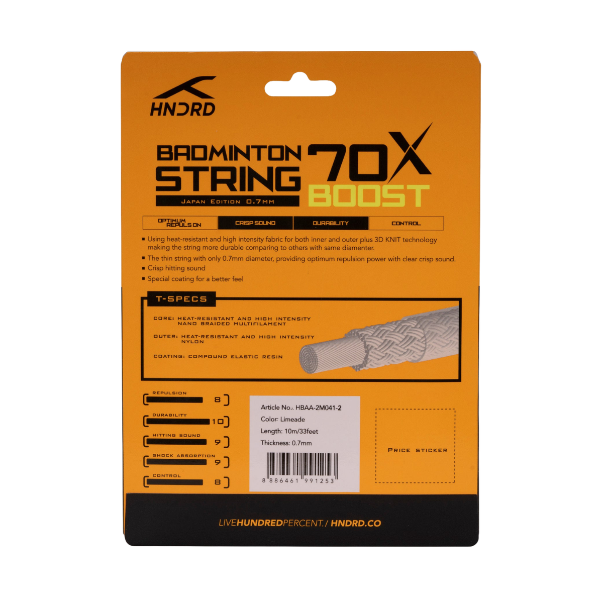 Hundred 70X Boost Badminton String - Limeade String (Packs) Hundred