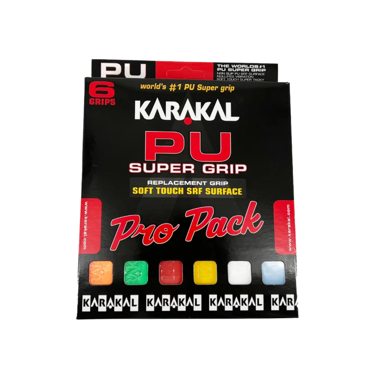 Karakal PU Super Grip Pro Pack - 6 Replacement Grips, Assorted Colours Grips Karakal
