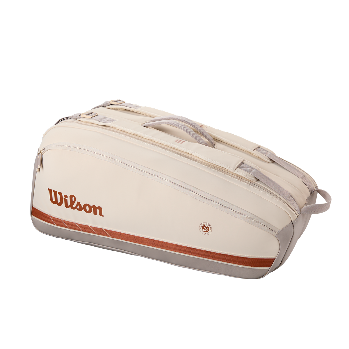 Wilson Roland Garros 2025 Super Tour 9 Pack Racket Bag, Cream/Clay, back view