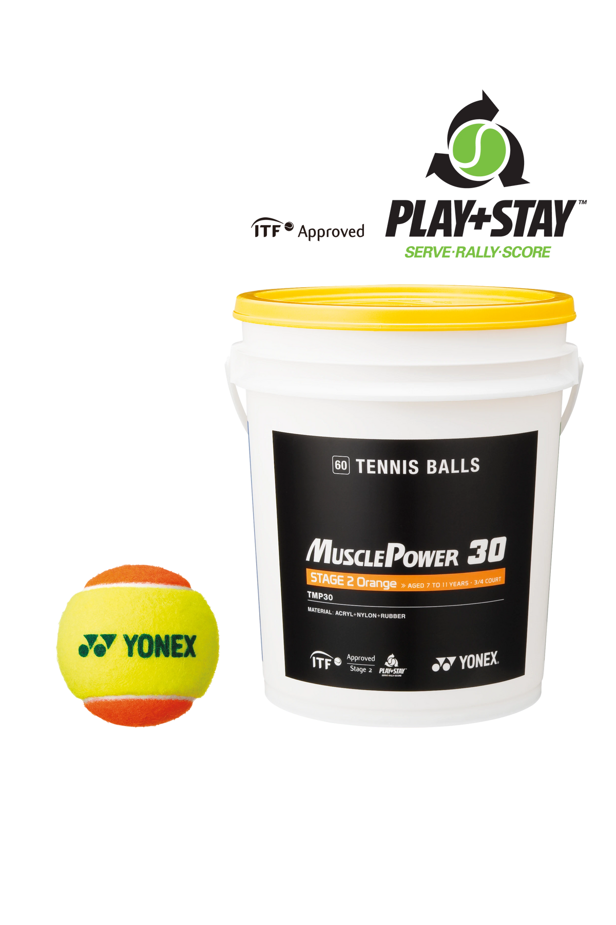 Yonex Junior Stage 2 Orange Tennis Ball 60 Tub TMP-30 Tennis Balls Yonex