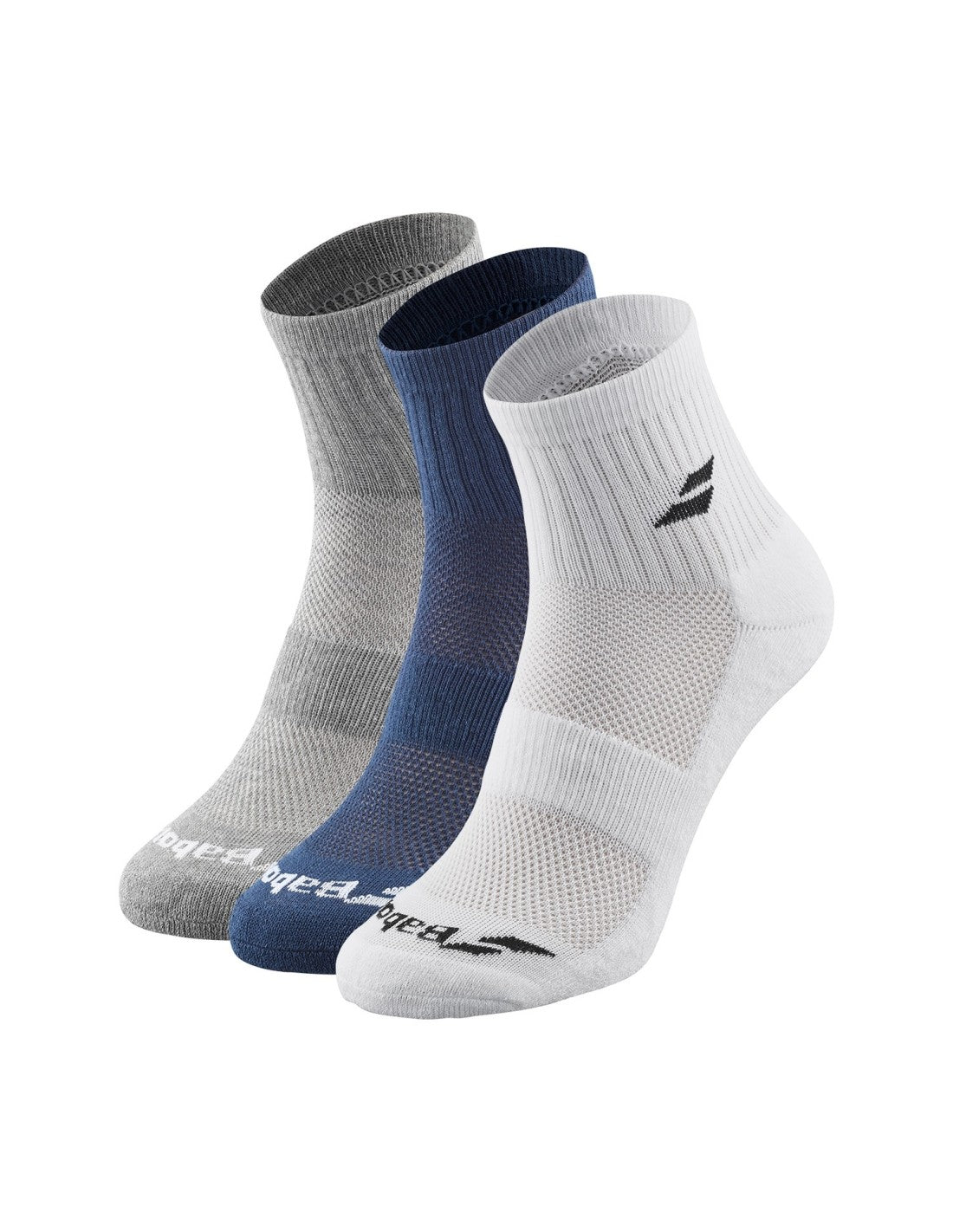 Babolat Quarter Socks Unisex 3 Pack (5UB1401) - White, Black or Multi-Colour White Estate Blue Grey Socks Babolat