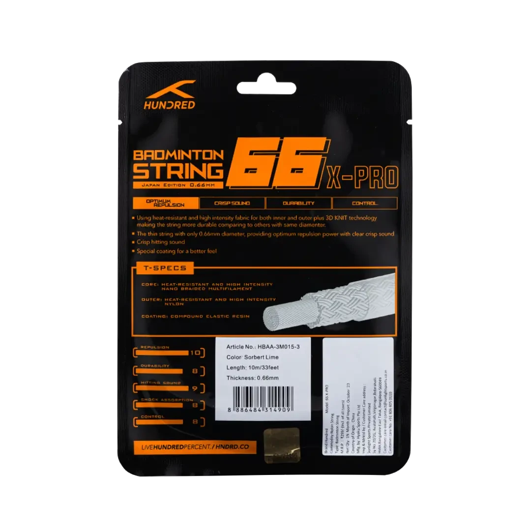 Hundred 66 X Pro Badminton String Set -Yellow String (Packs) Hundred