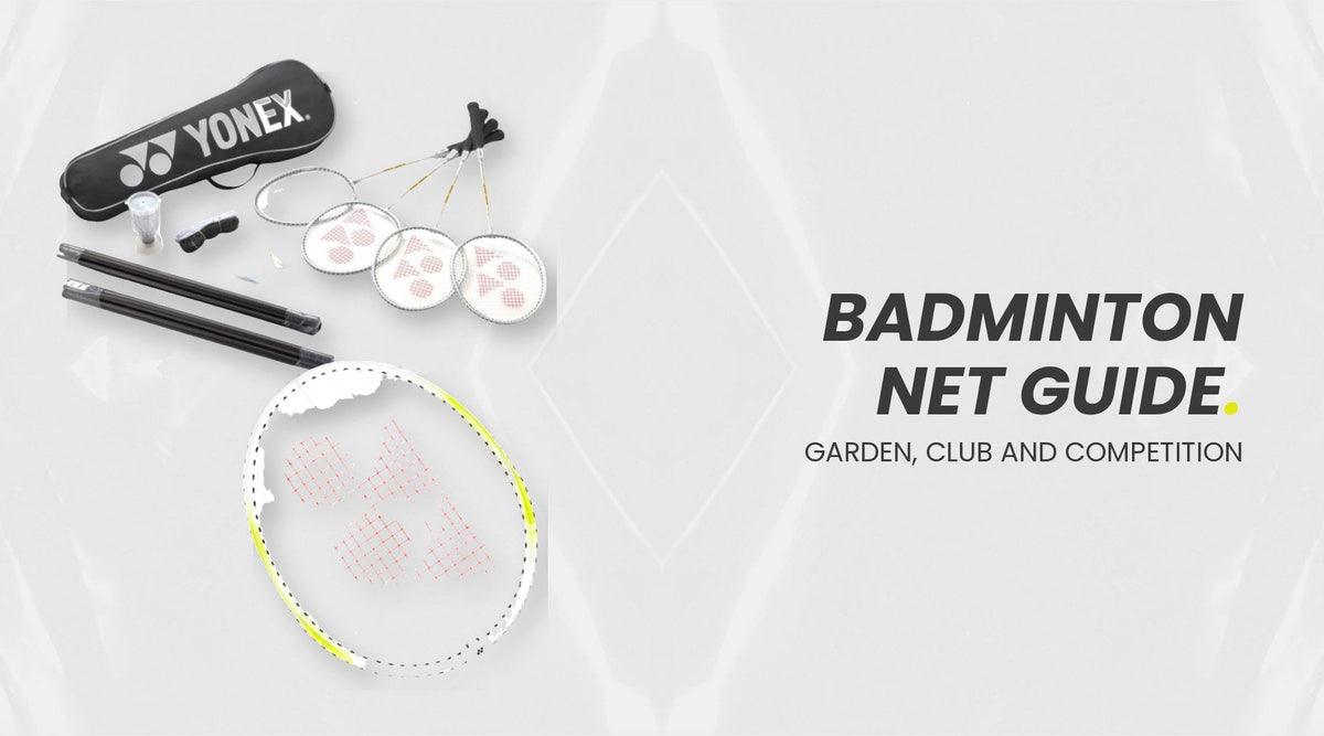 Badminton net set up with posts for garden and club play