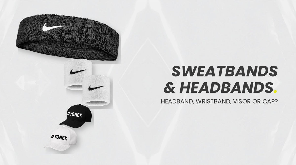 Sports headbands, wristbands and a tennis cap for racket sports
