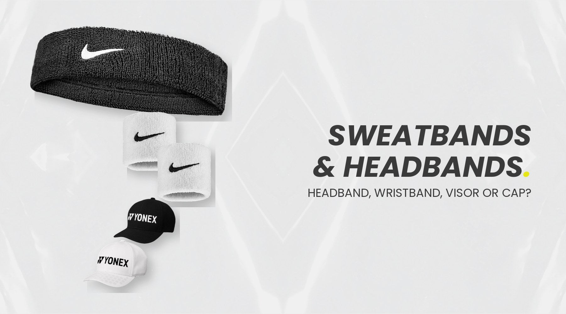 Sports headbands, wristbands and a tennis cap for racket sports