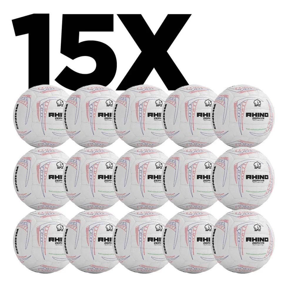 Rhino Zephyr Training Netball Box of 15 Netball Ball Rhino