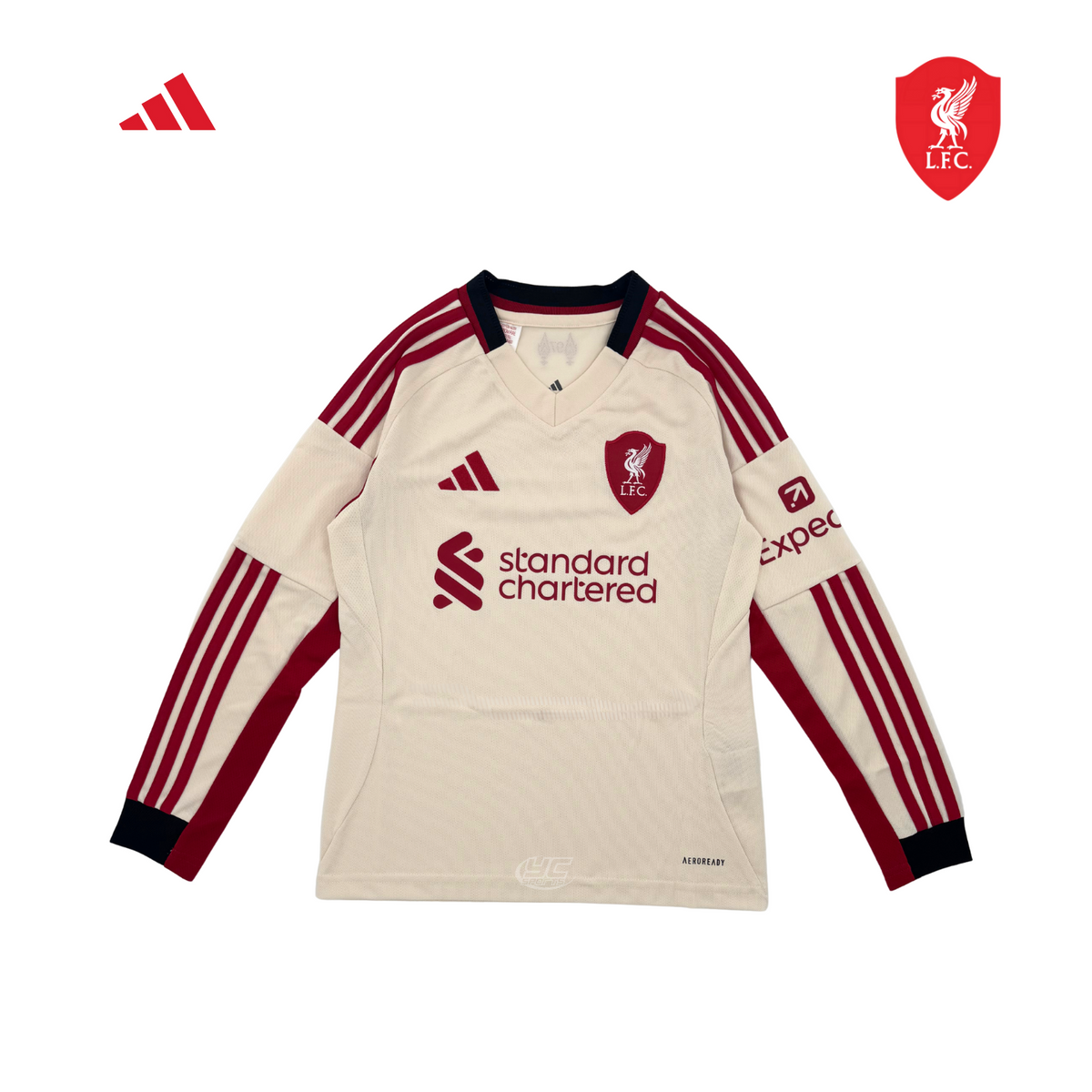 Adidas Liverpool F.C. 25/26 Long Sleeve Away Jersey Junior - Beige