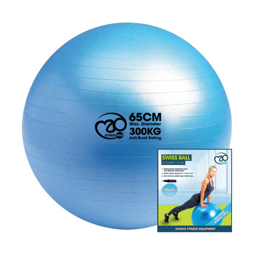 Fitness Mad 300Kg Swiss Ball & Pump with Online Guide 65cm - Blue