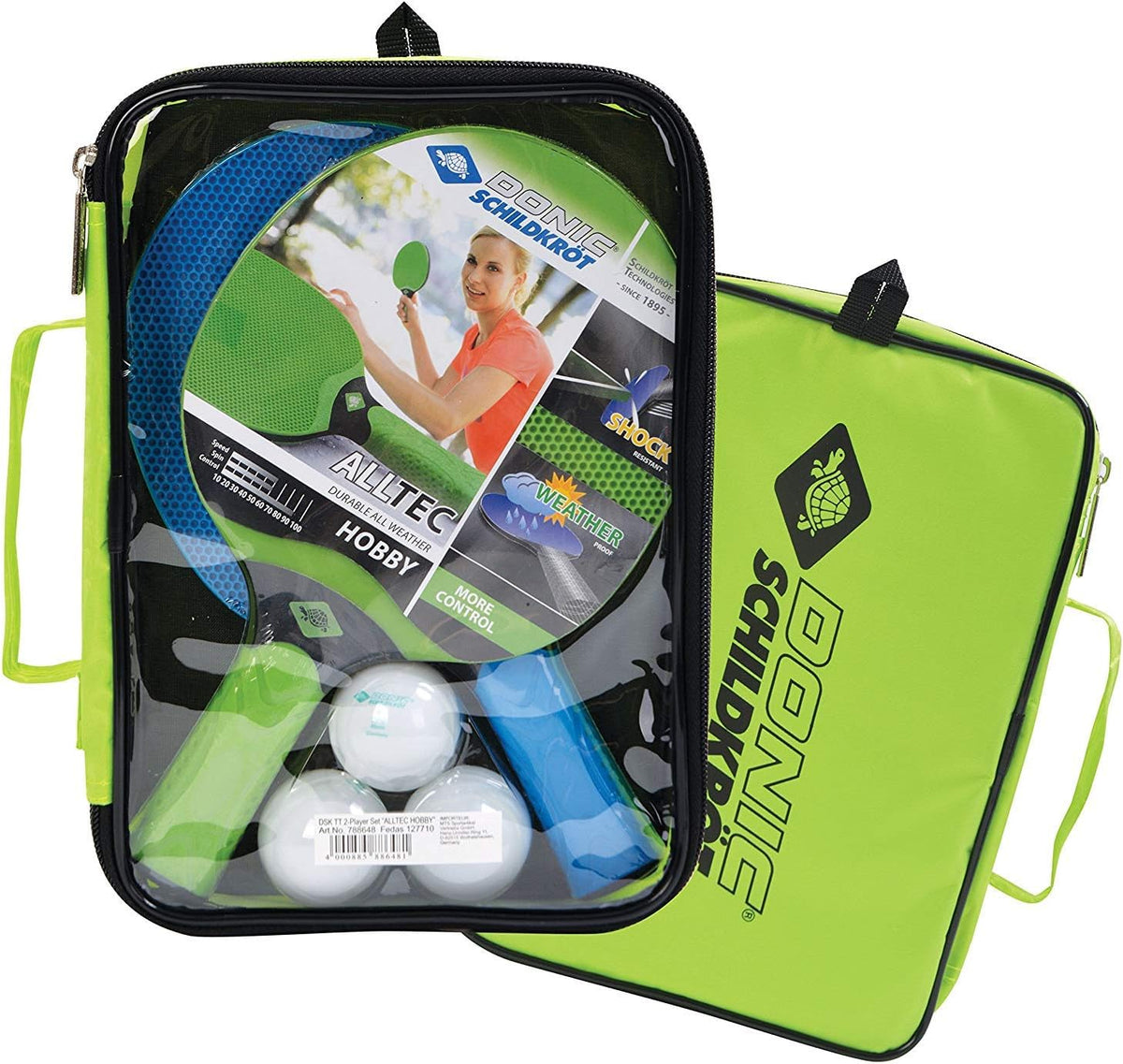 Donic-Schildkrot Alltec Hobby Paddle & Balls Set - Blue/Green