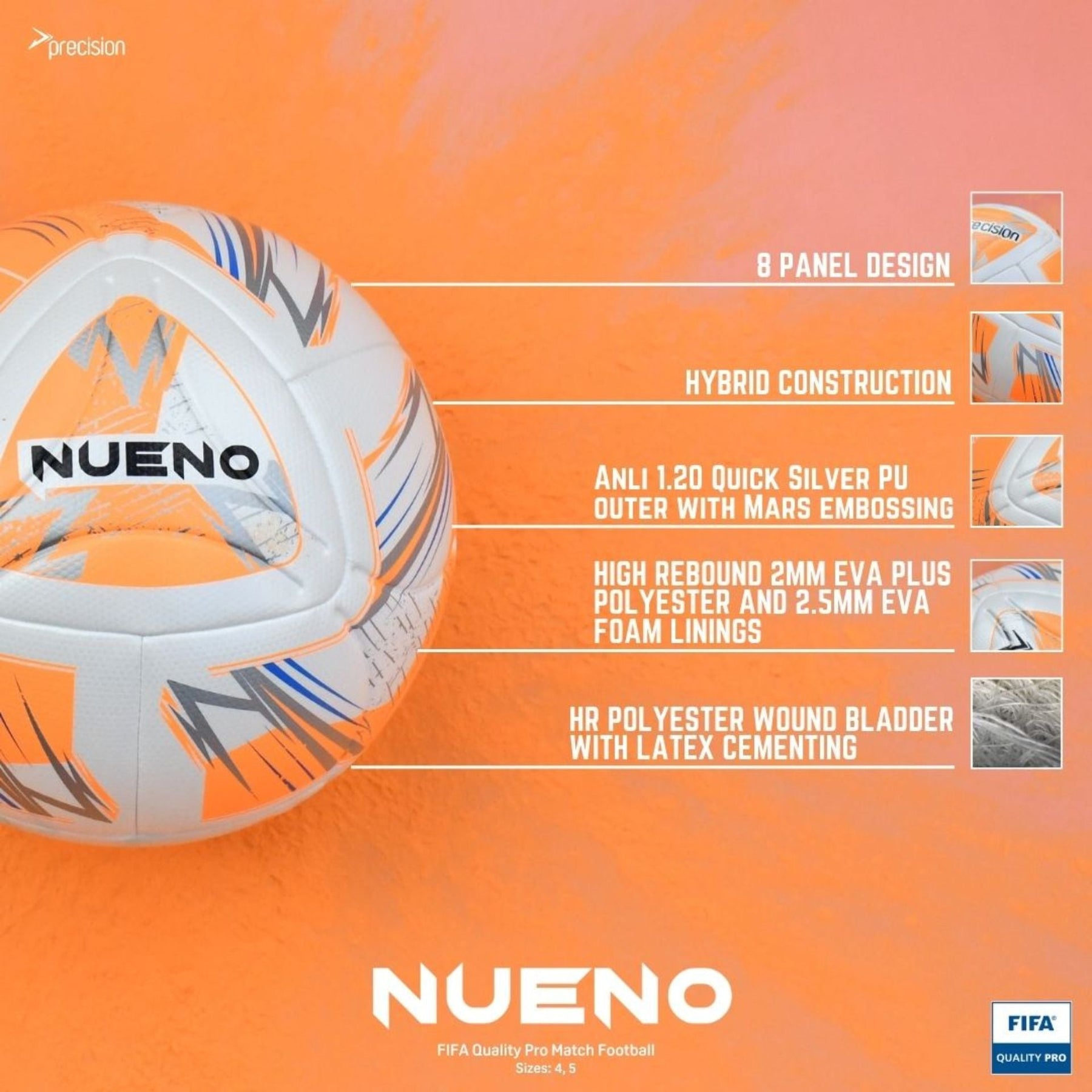Precision Nueno FIFA Quality Pro Match Football, White, side view