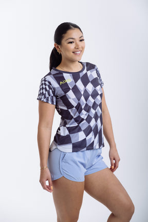 Aixo Checker Womens T Shirt Grey Check