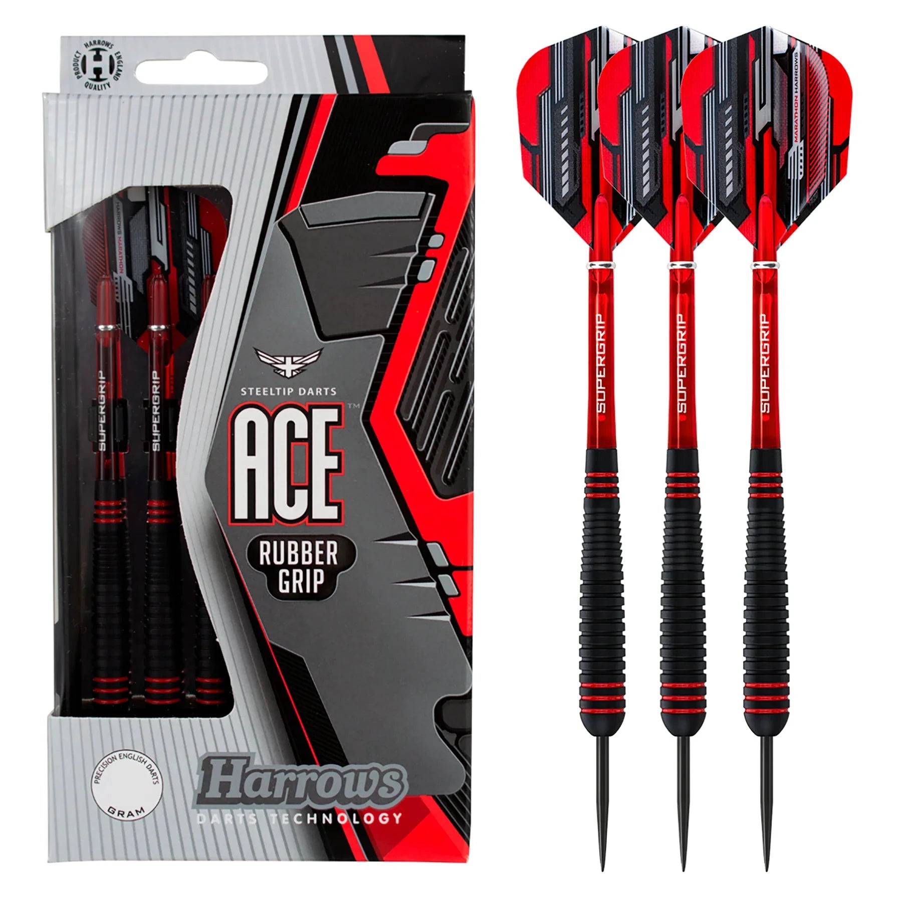 Harrows Ace Rubber Coated Brass Darts 24g - Red Red 24g Accessories Harrows