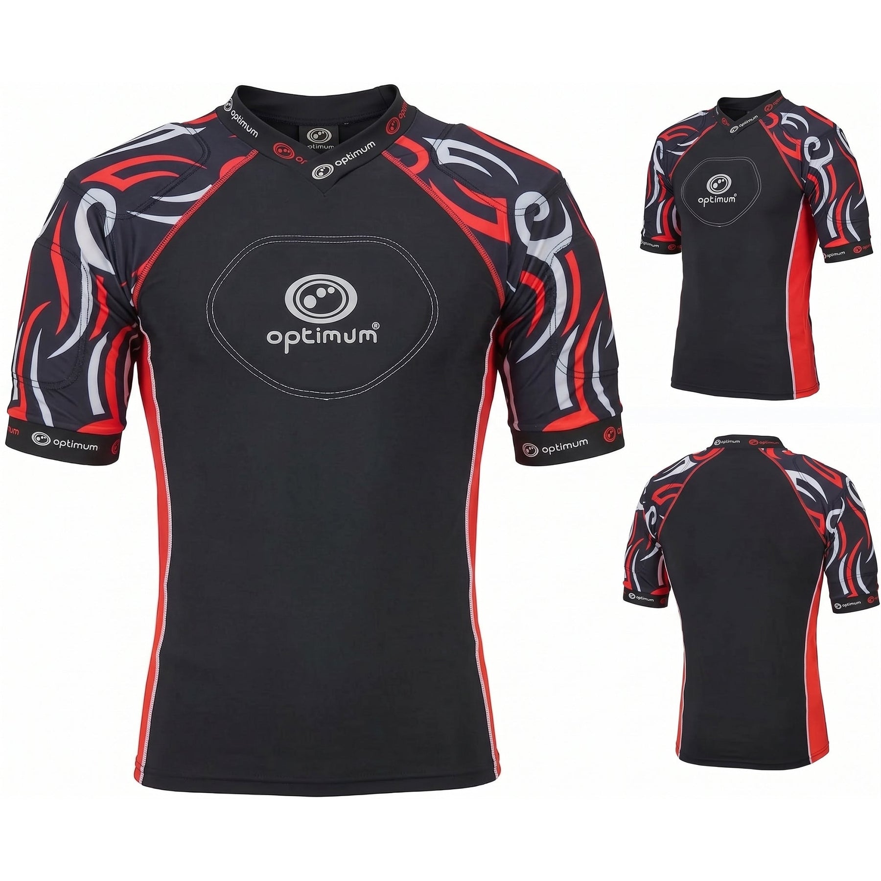 Optimum Razor Junior Rugby Shoulder Pads Top - Black/Red (RTBR) Rugby Body Armour Optimum