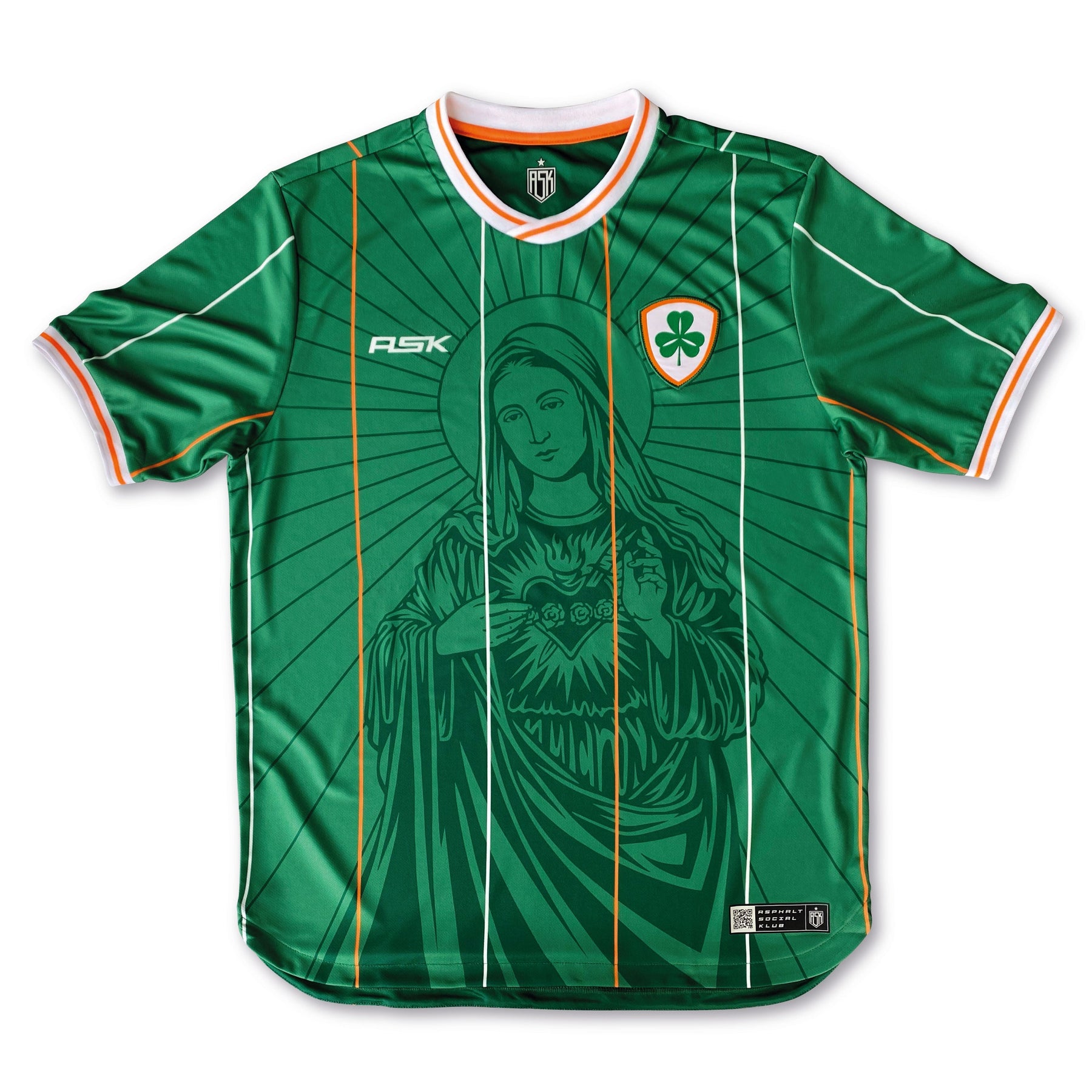 Asphalt Social Klub Ireland Mary home concept football shirt, green, front view