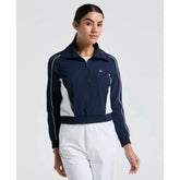Original Penguin Cropped 1/4 Zip Colourblock Tennis Jacket Women, Black Iris, front view