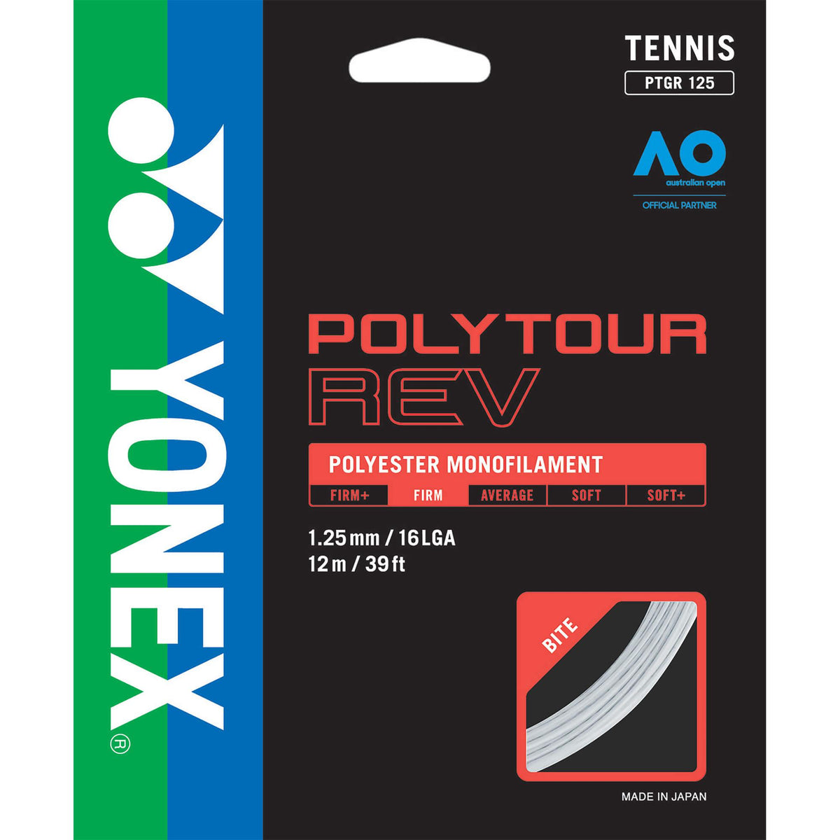 Yonex Polytour Rev 1.25mm 12m 装网球线 白色