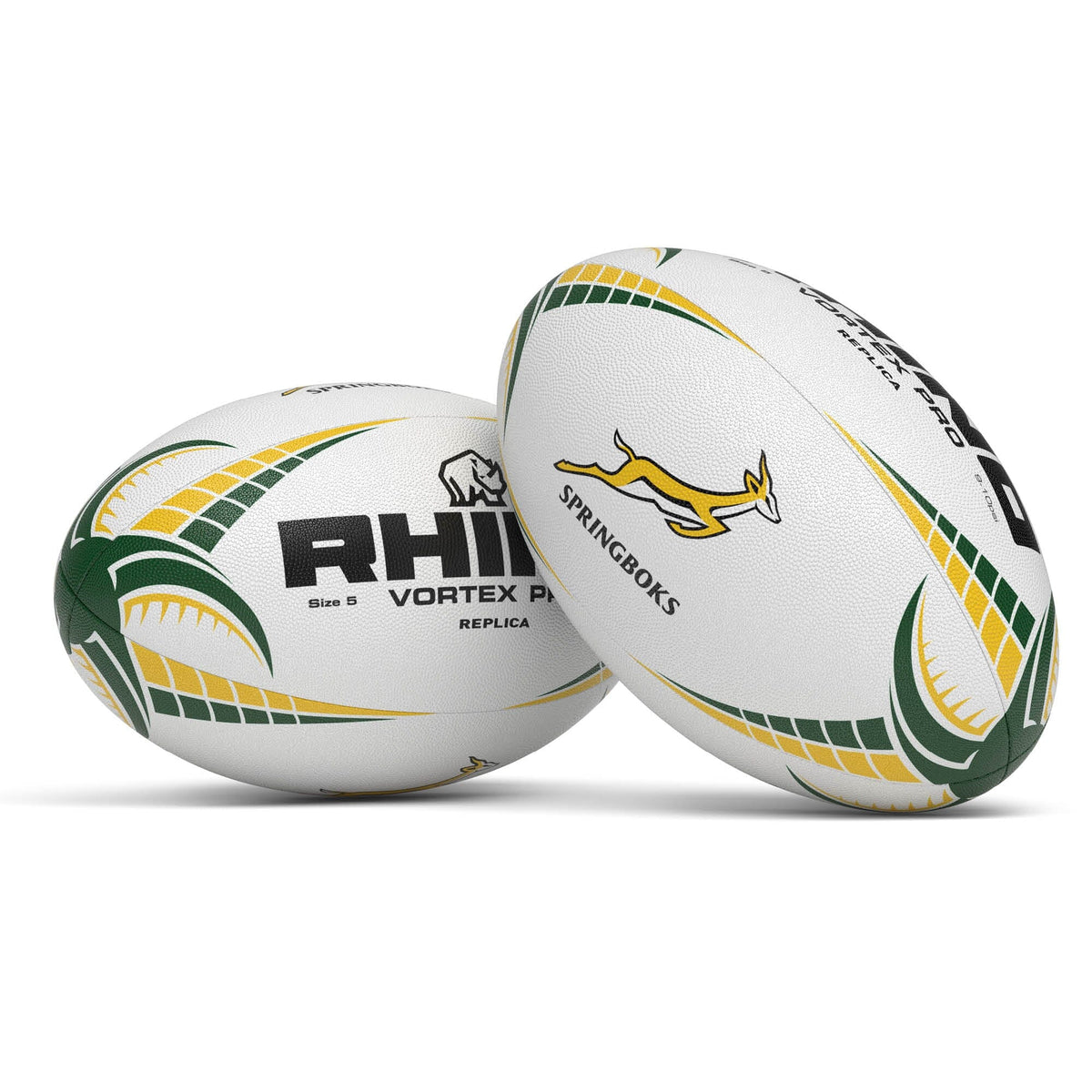 Rhino South Africa Vortex Pro Replica Rugby Ball - White/Green/Gold Rugby Ball Rhino