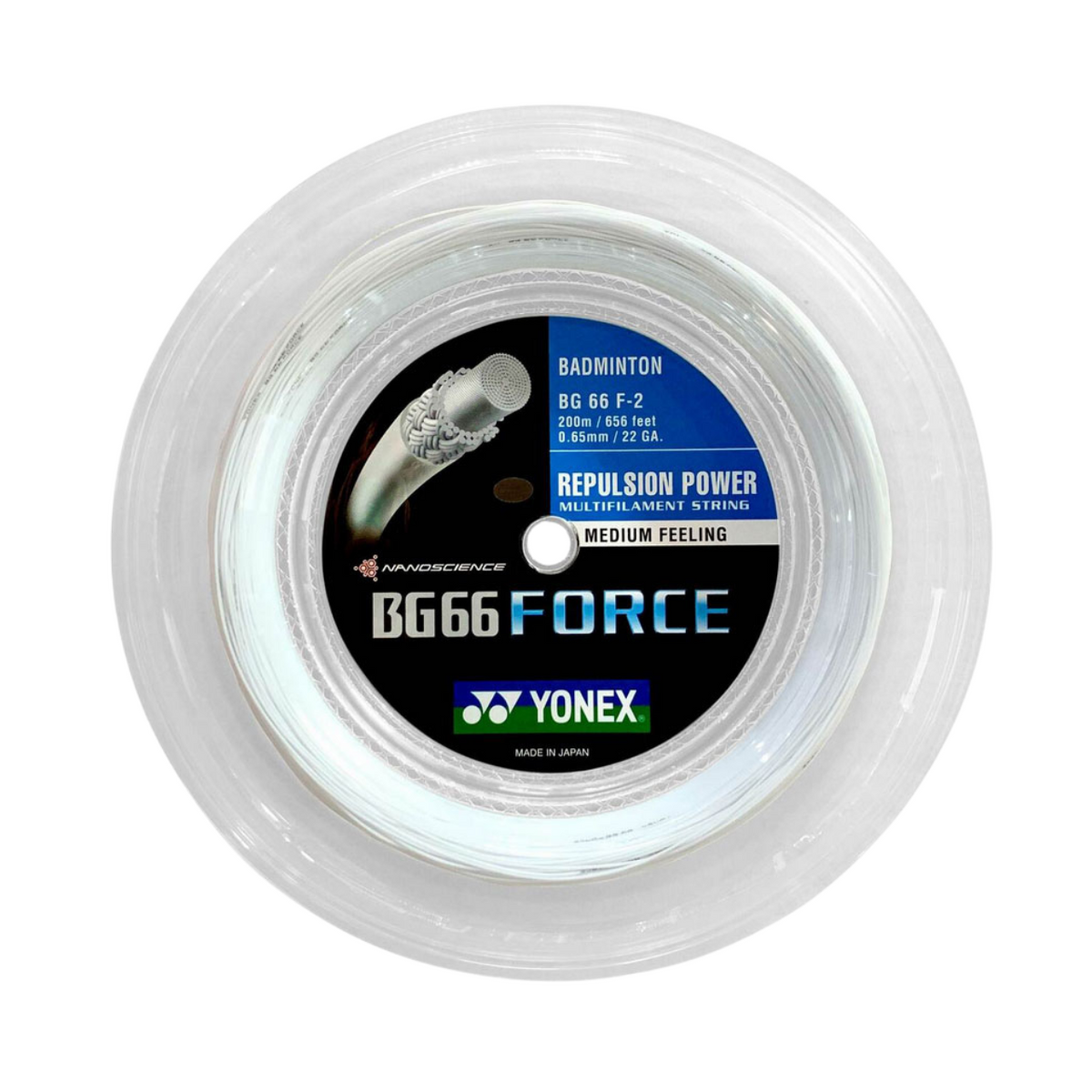 YONEX BG66 FORCE ホワイト 200m Yonex BG66 Force Badminton String (200m Reel) White