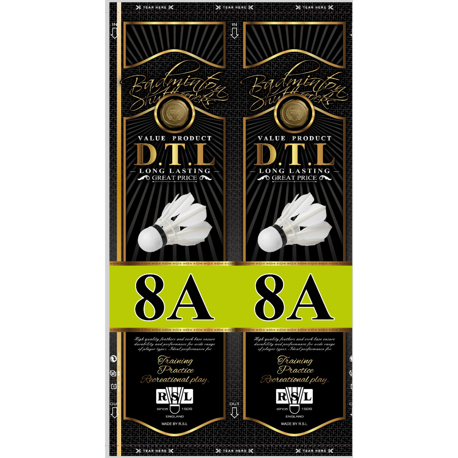 RSL DTL 8A Feather Shuttlecocks Feather Shuttle RSL