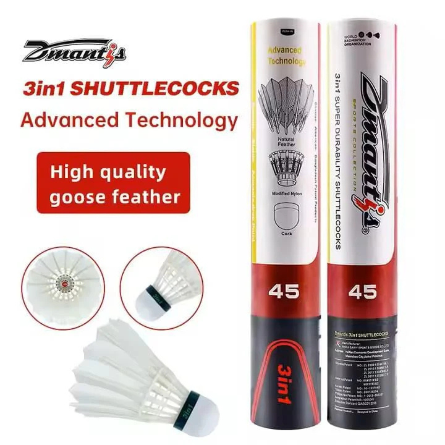 Dmantis D45 3in1 Hybrid Shuttlecock Feather Shuttle DMantis