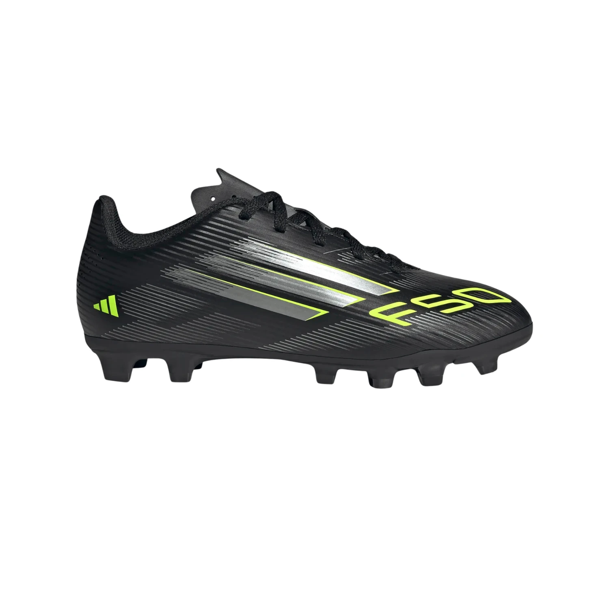 Adidas F50 Club FG/MG Football Boots Junior - Black Core Black Iron Met Lucid Lemon shoes Adidas