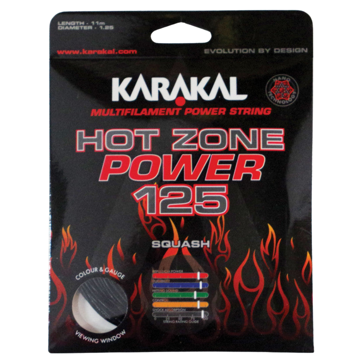 KaKarakal Hot Zone Power 125 Squash String Set - Black Squash String Karakal