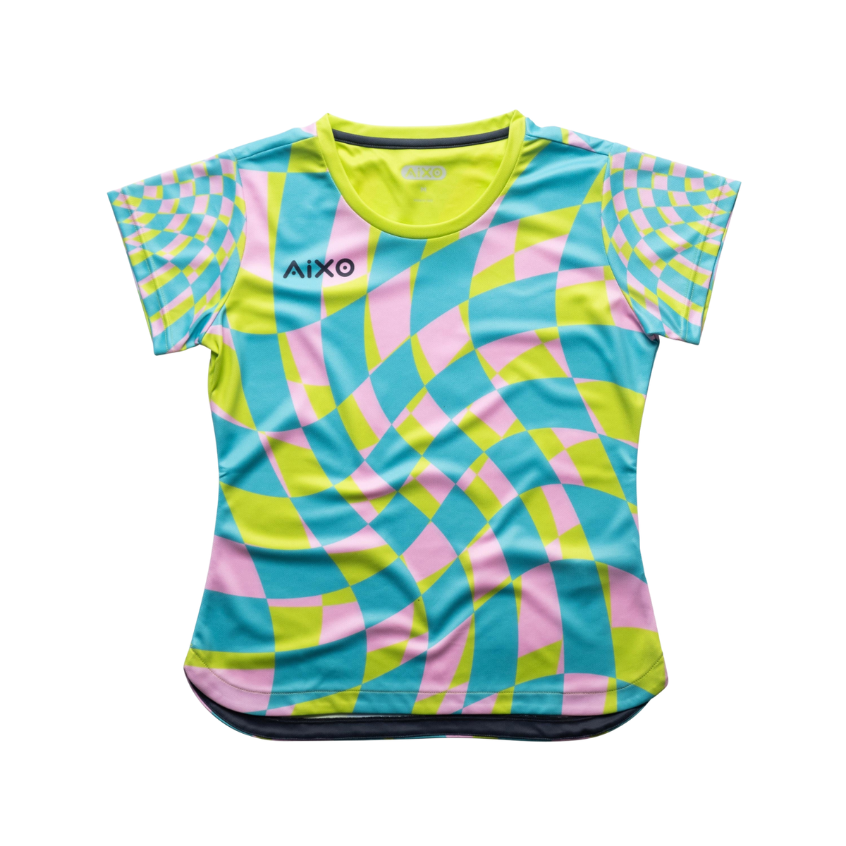 Aixo Checker Womens T Shirt Grey Check Lime Check T Shirt Aixo