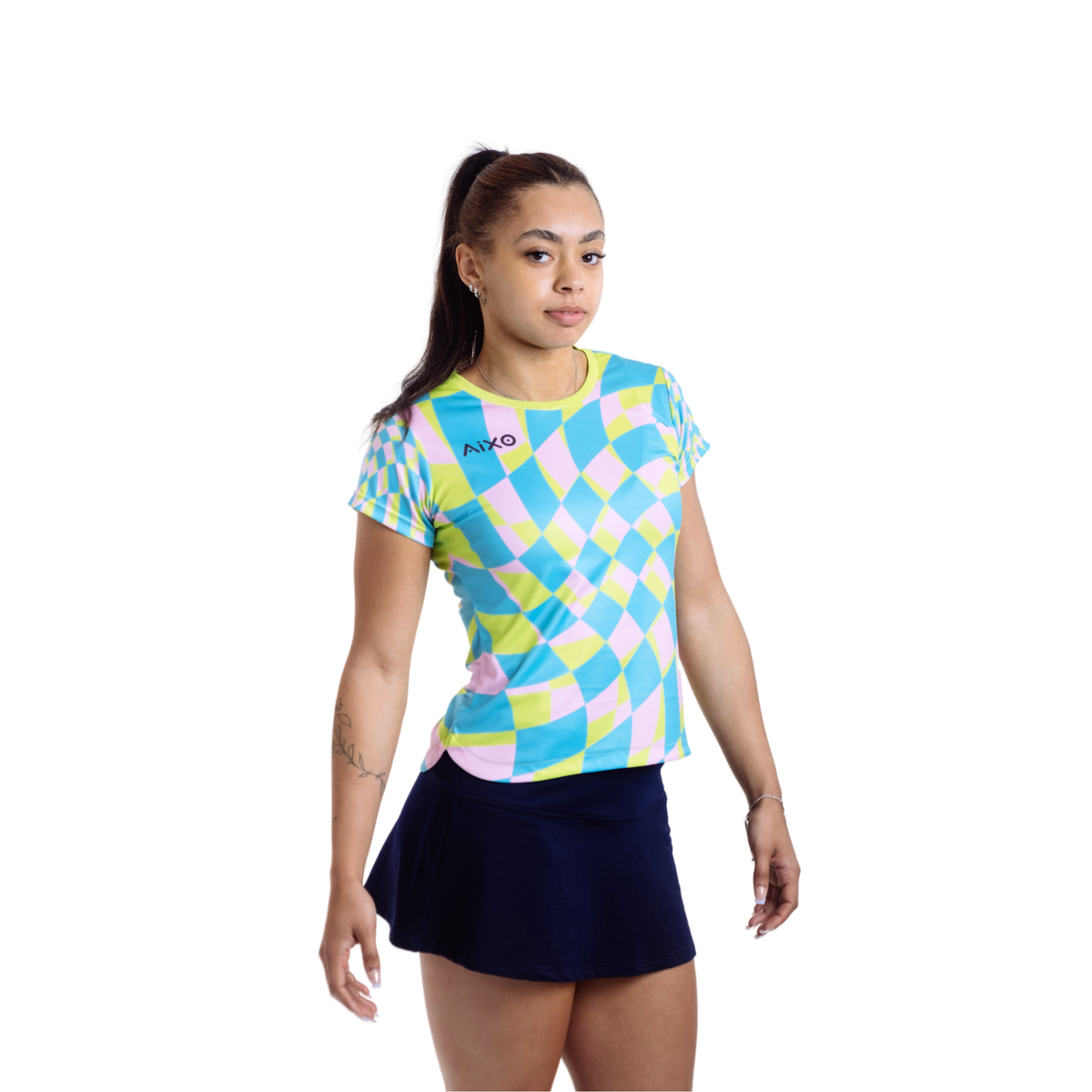 Aixo Checker Womens T Shirt Lime Check T Shirt Aixo