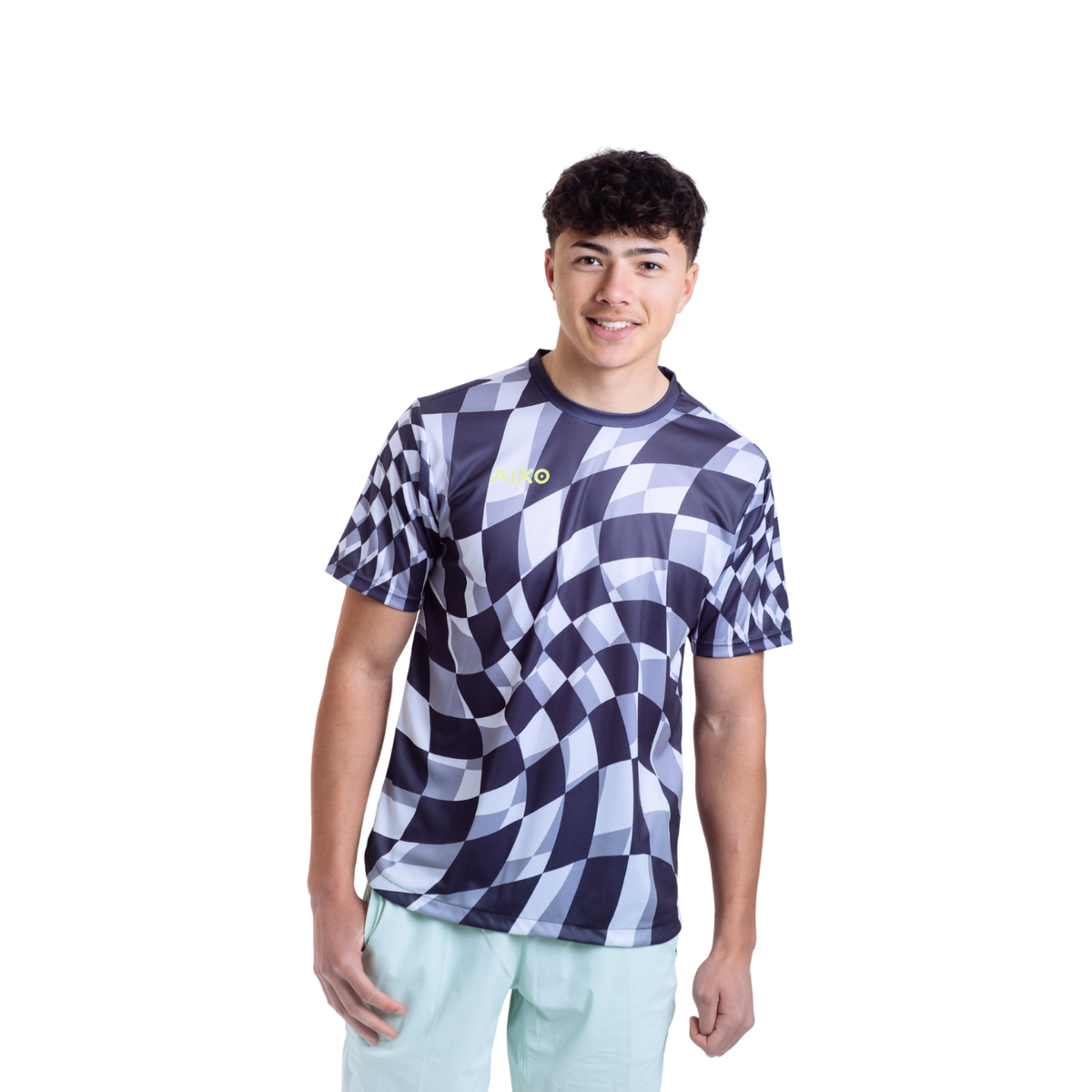 Aixo Checker Mens T Shirt Grey Check T Shirt Aixo