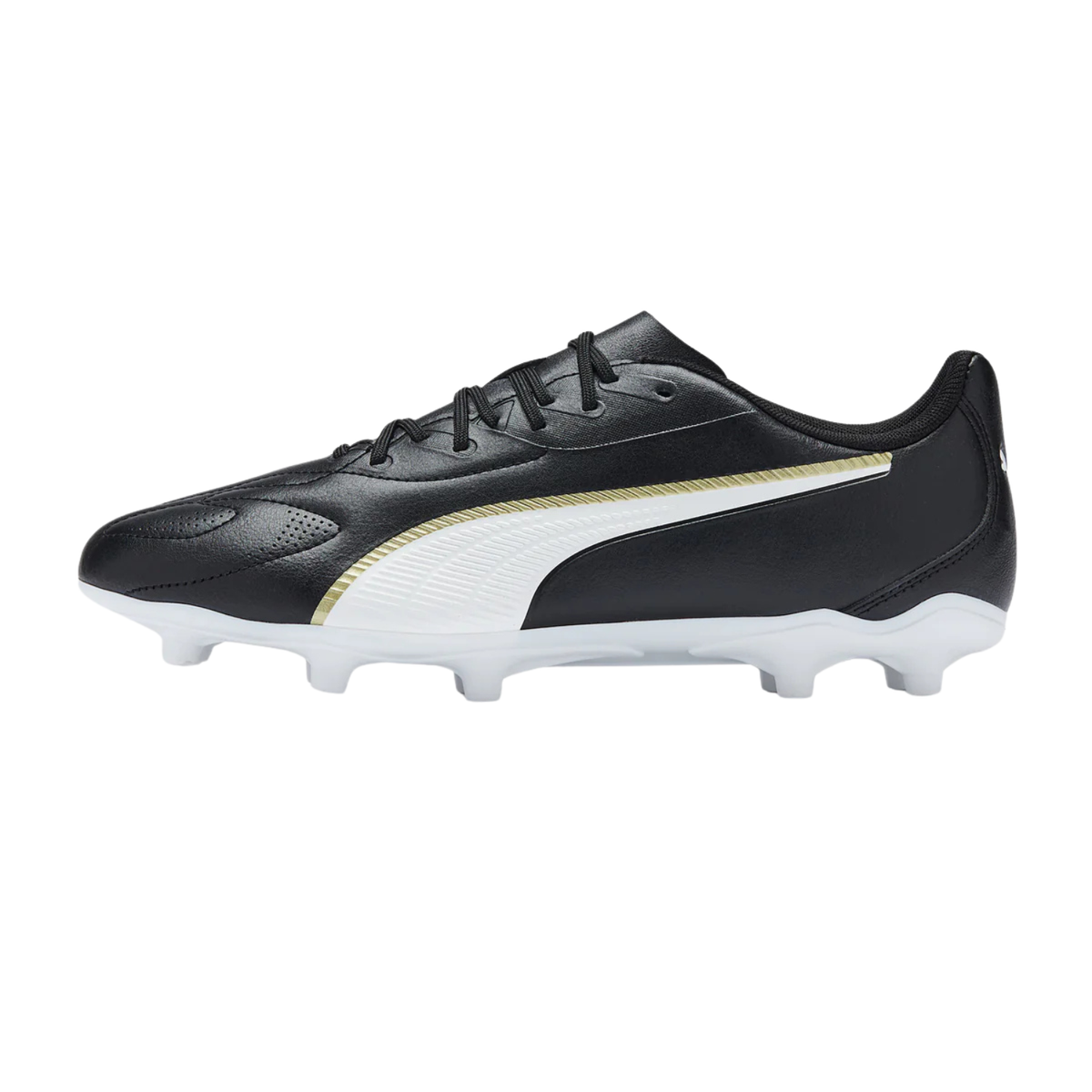 Puma King 20 Play FG/AG Football Shoe - Black/White/Gold Black White Gold Football Boots Puma