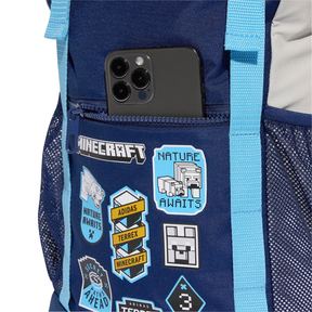 Adidas Minecraft Backpack, Dark Blue/Grey, close-up detail