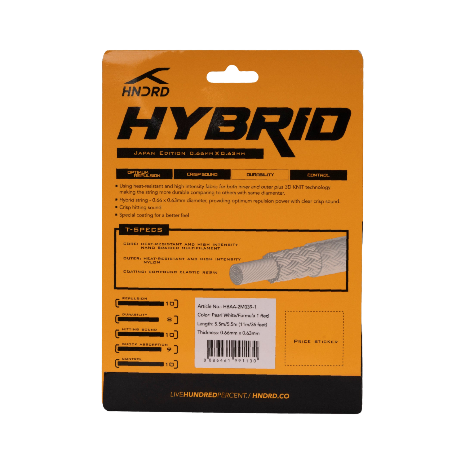 Hundred Hybrid Badminton String - Formula 1 Red/Pearl White String (Packs) Hundred