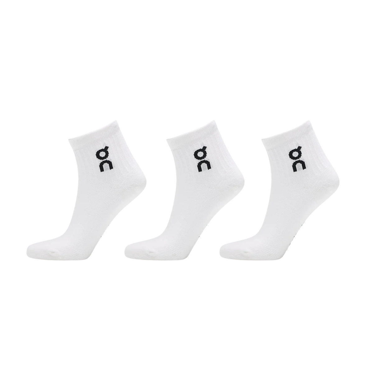 On Running Logo Sock Mid 3 Pack Unisex, White, front view