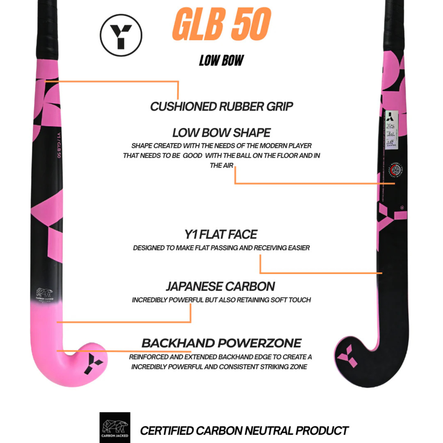 Y1 GLB 50 Hockey Stick 2026/27 - Pink Hockey Sticks Y1